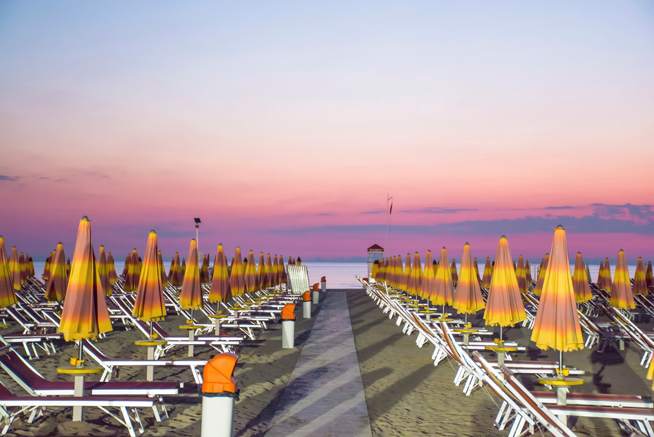 Evening photo of the beach Rimini Italy